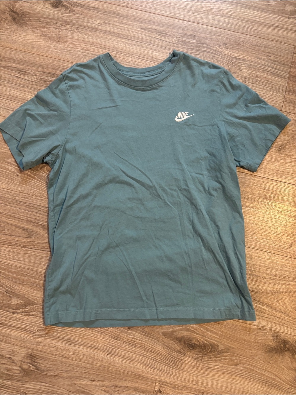 Nike Men's Light Teal Blue Crew Neck T-Shirt with White Swoosh